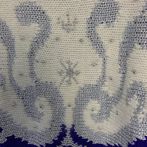 Vintage 80s Jaclyn Smith Blue Silver Metallic Beaded Embellished Sweater - Picture 4 of 14